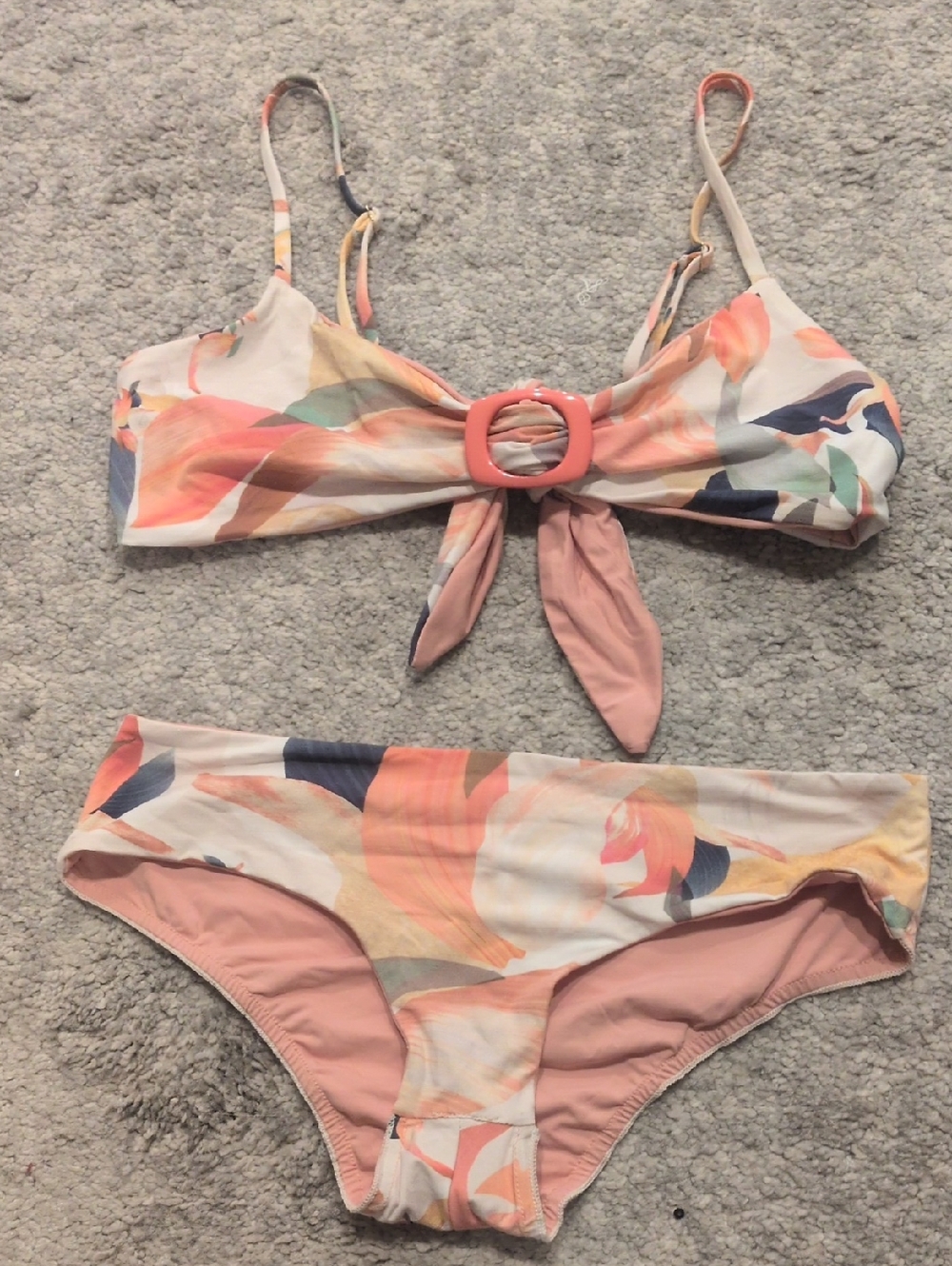 Shore Brand Floral Tie-Front Bikini Set in Blush & Coral